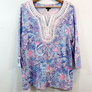Talbots Embellished Crochet Tunic 3/4 Sleeve XL Floral Resort Beach
Vacation